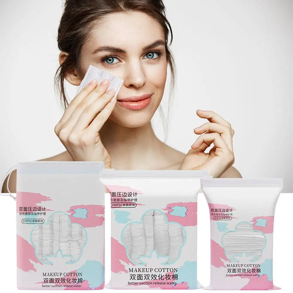 3-Layer Makeup Cotton Pads 50/100/222 Pack with Travel Bag