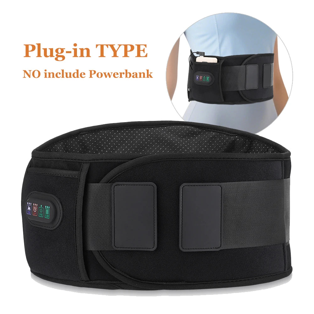 5V Plug-in Vibration Lower Back Massager Red Light Hot Compress Waist Massager Belt Portable Spine Plates Lumbar Support Brace Peaceful Pleasures Health and Wellness