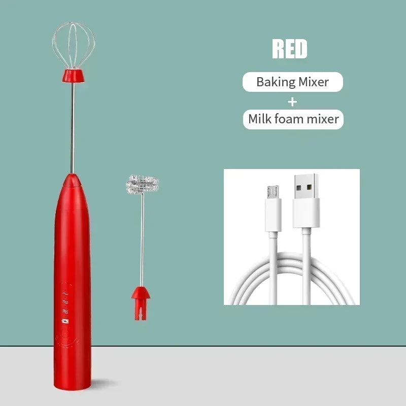2-in-1 Kitchen Items USB Charging Electric Egg Beater Mini Blender Kitchens Accessories Mixer Household Gadgets Double Head Bar Peaceful Pleasures Health and Wellness red