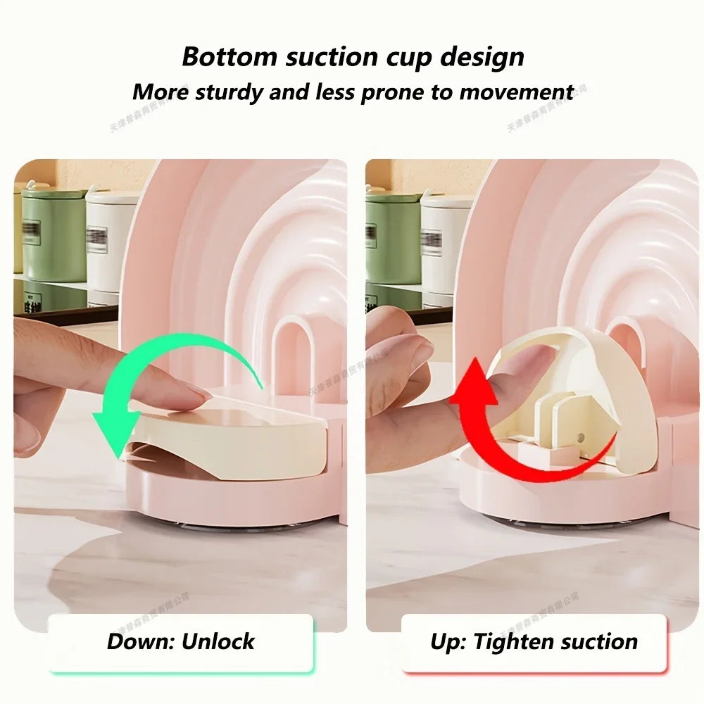 Rainbow Suction Cup Pot Cover Racks Household Kitchen Storage Racks Desktop Spatula Rack Storage Artifact Pot Cover Holder Racks Peaceful Pleasures Health and Wellness