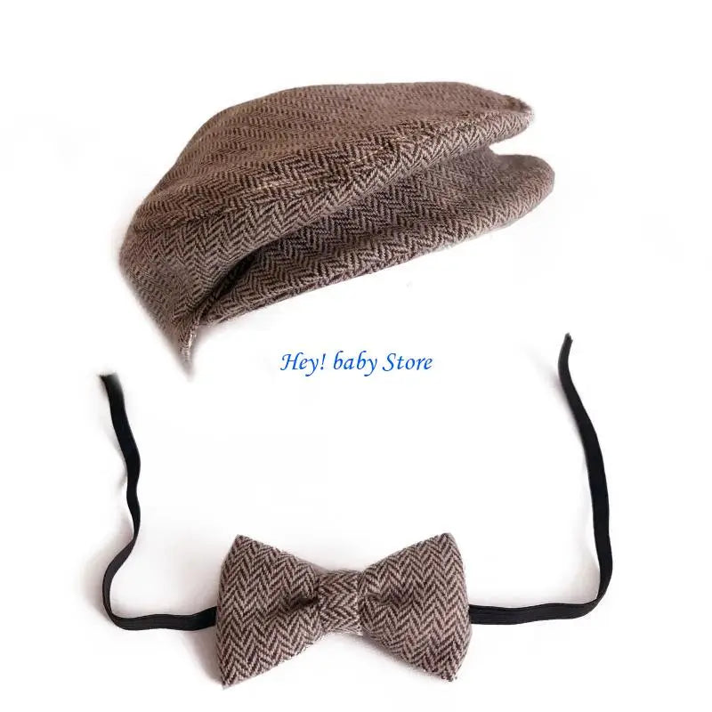 Newborn Baby Beanie Hat & Bow Tie Photography Props Set