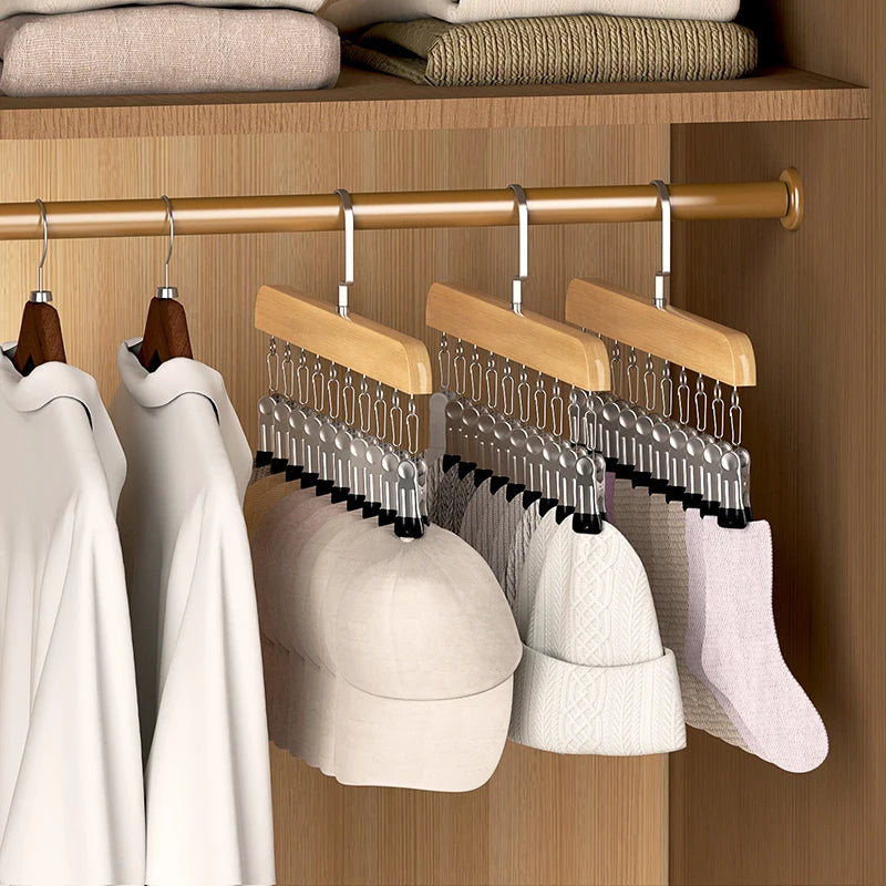Bamboo Legging Hanger Organizer with 10 Clips – Space-Saving Closet Hanger for Pants & Scarves