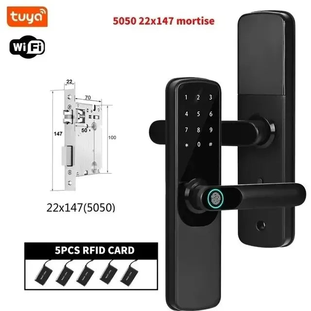 Electronic Smart Door Lock Tuya Wifi With Biometric Fingerprint / Smart Card / Password / Key Unlock/ USB Emergency Charge Peaceful Pleasures Health and Wellness 22x147
