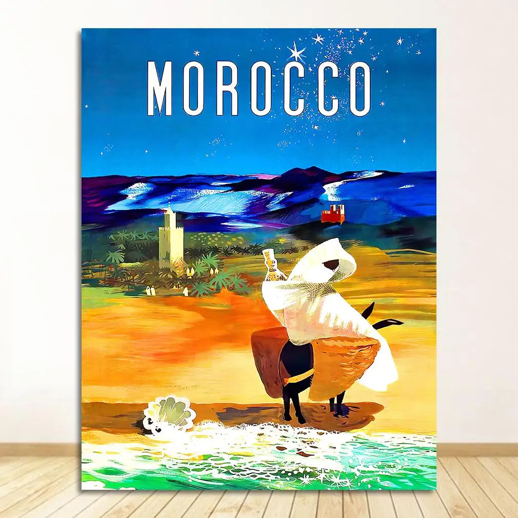 Canvas Paintings Vintage Wall Kraft Posters Coated Stickers Home Decorative Gift Visit Africa Morocco Desert Travel Peaceful Pleasures Health and Wellness 1711-05 30x40cm Unframed
