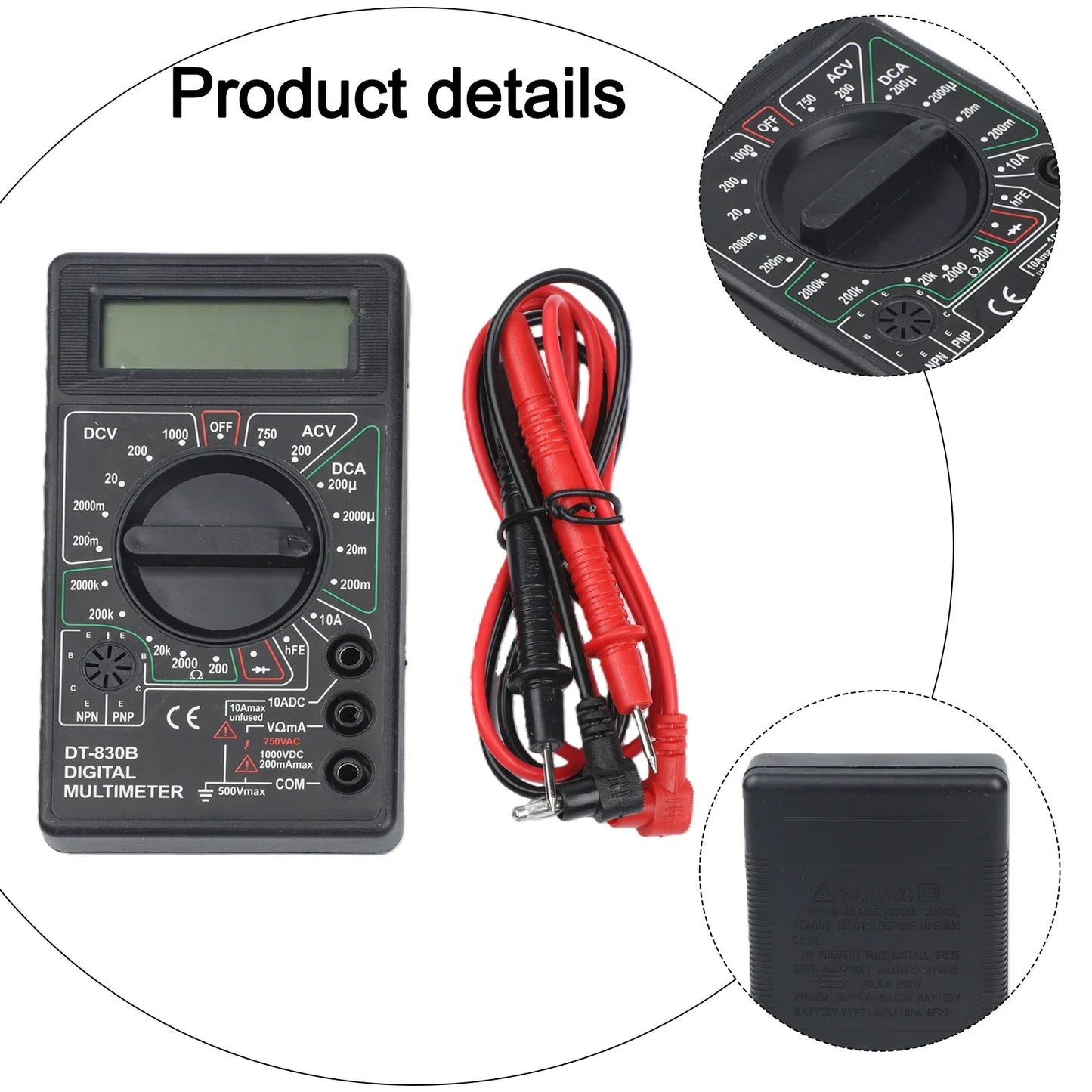 DT830B Digital Multimeter – AC/DC Voltmeter & Circuit Tester
