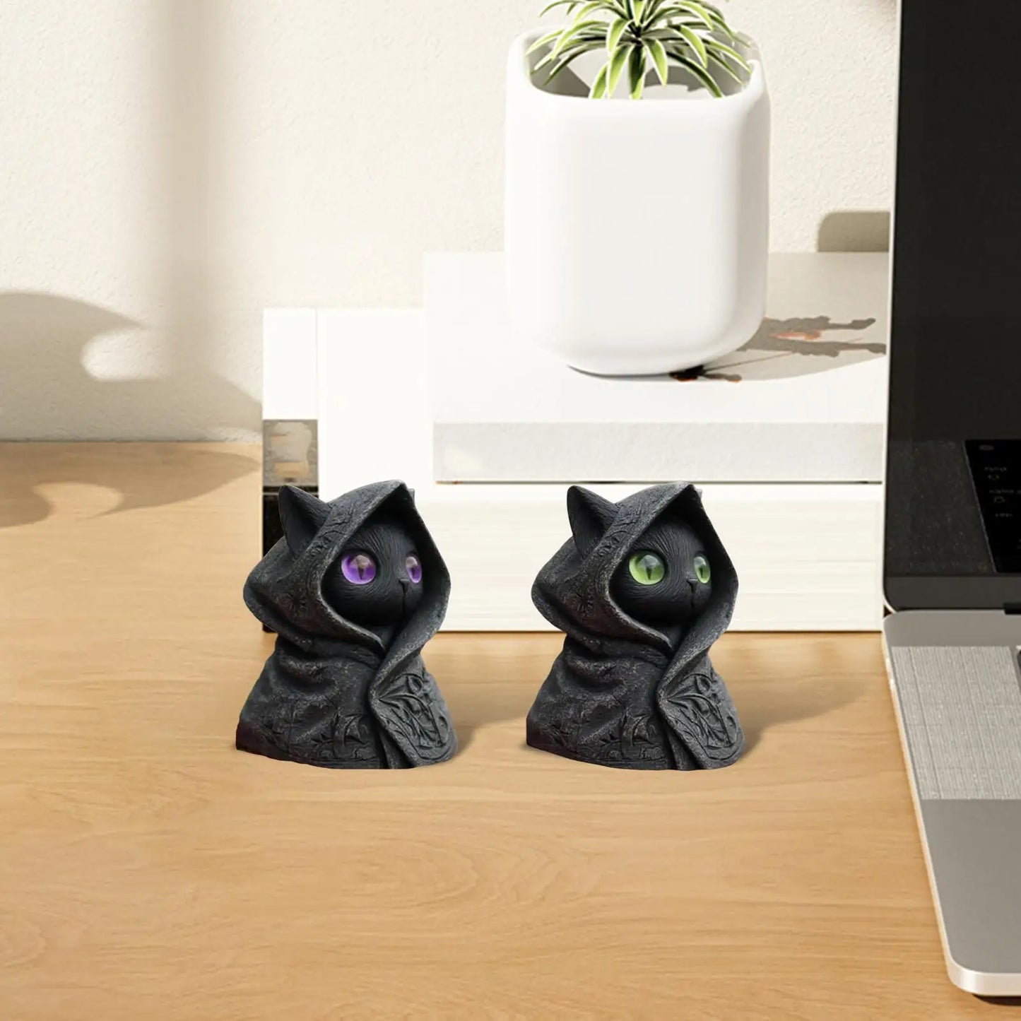 Gothic Hooded Cat Statue | Resin Halloween Figurine Decor