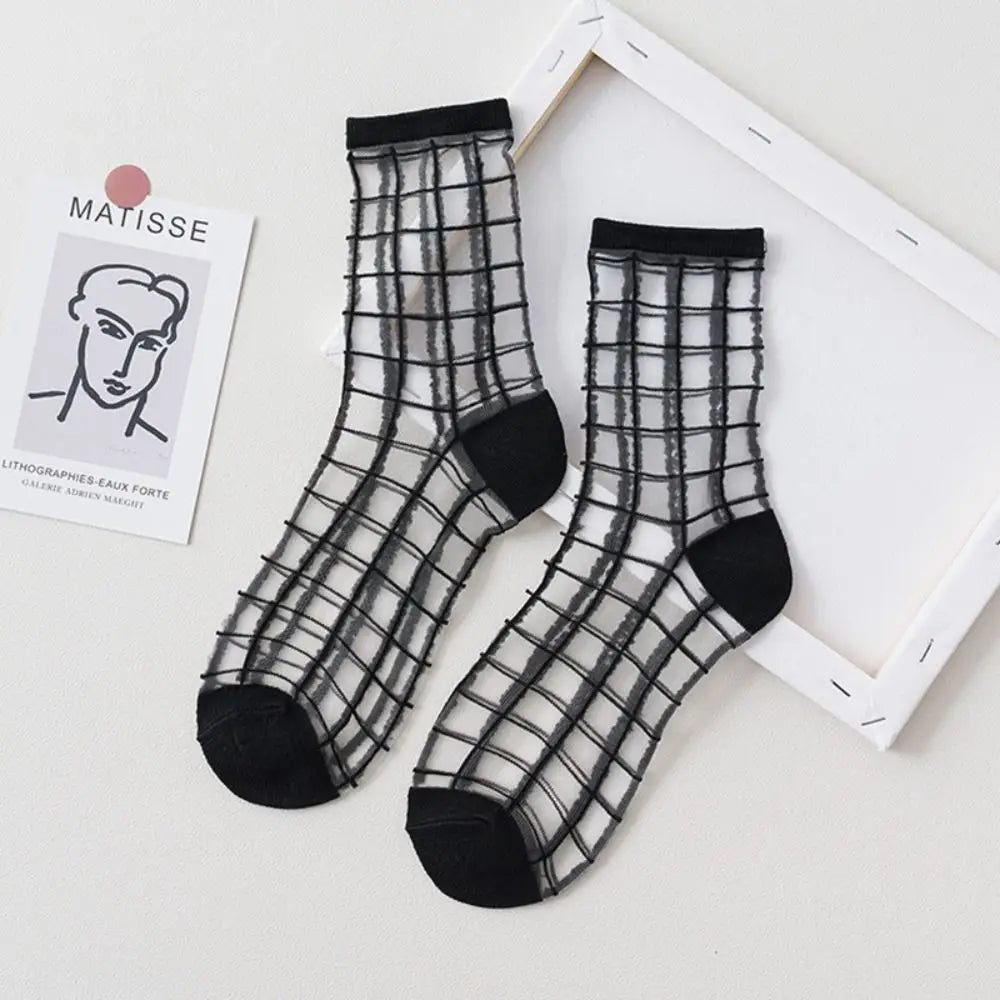 Women's Sheer Crystal Silk Ankle Socks | Ultrathin Lace Mesh