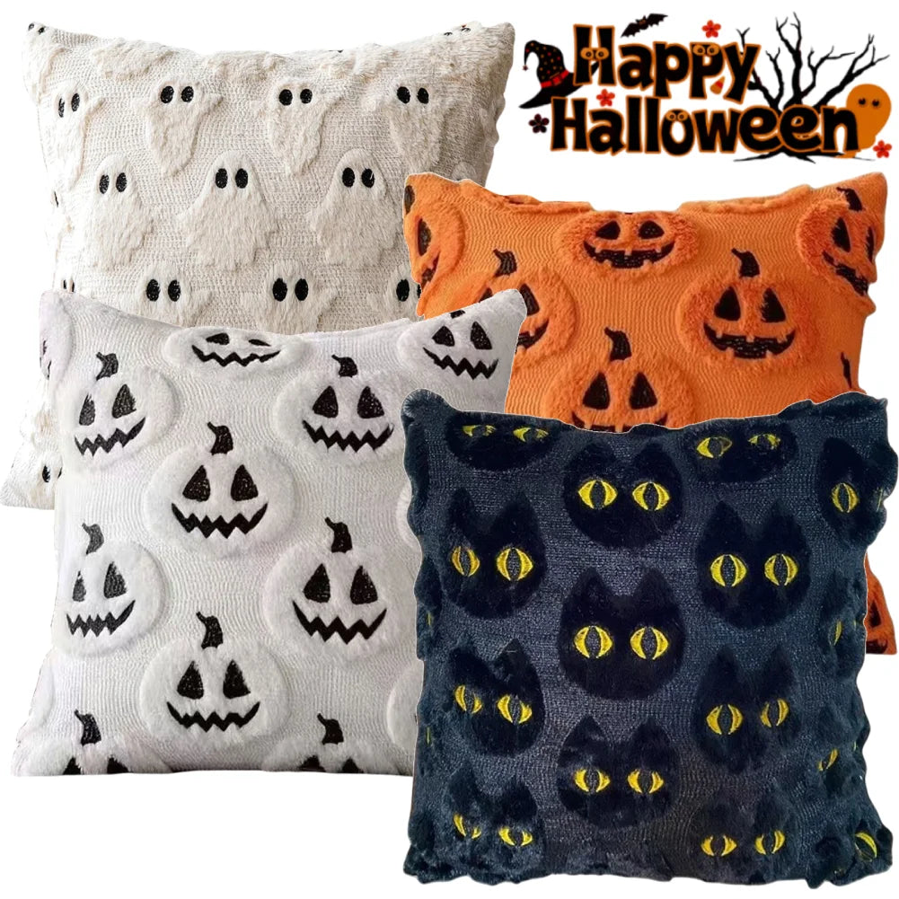 Halloween Plush Faux Fur Pillowcase Washable Soft Pillow Case Comfortable Ghost&Pumpkin Pillow Cover for Festive Home Accent Peaceful Pleasures Health and Wellness