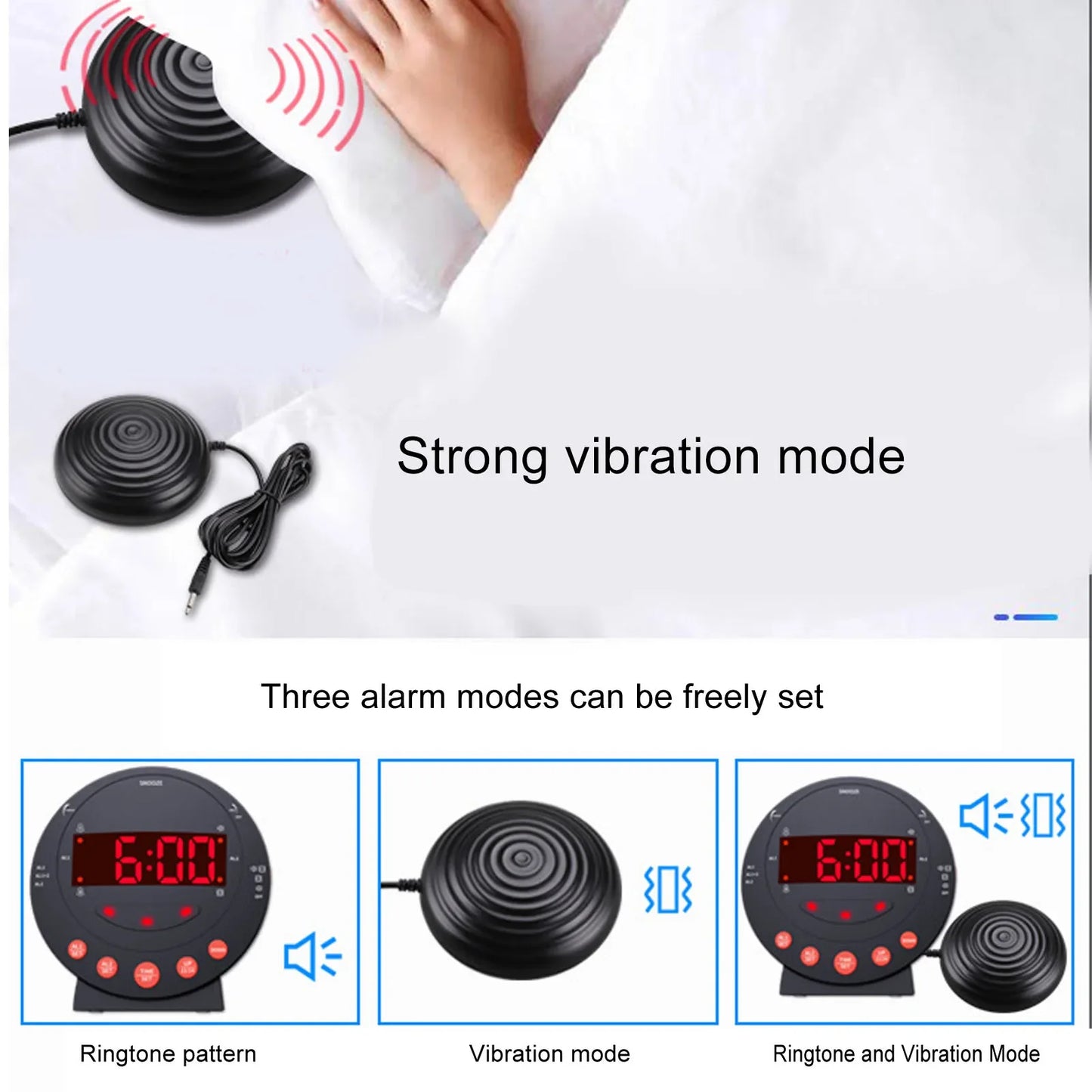 Alarm Clock Shaker 110 Decibels Red Flashing Light Extra Student Elder