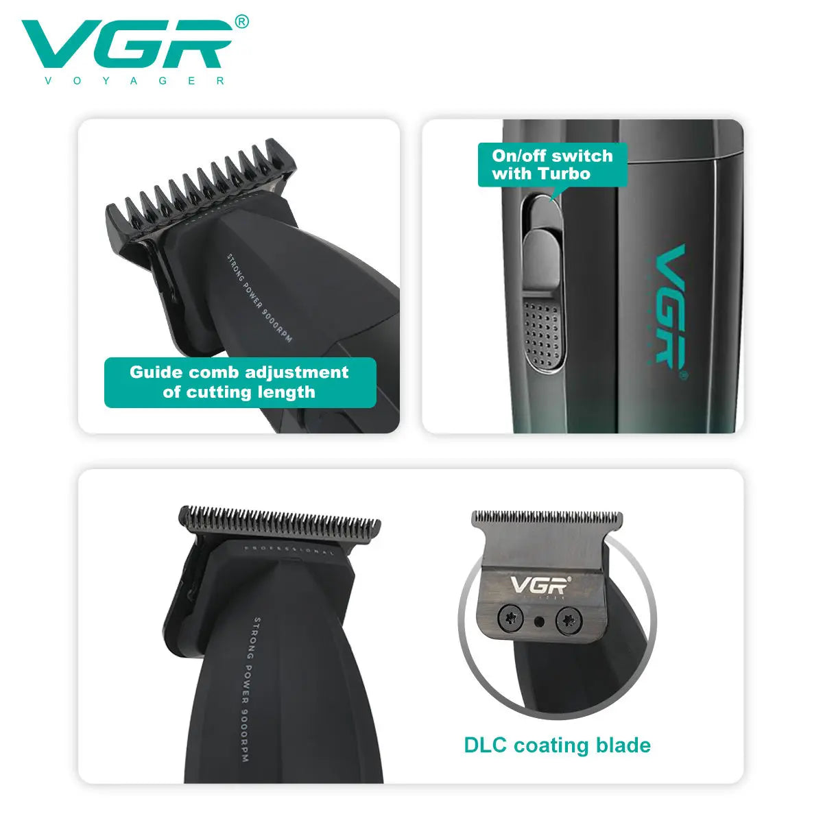 VGR high-end hair trimming set gradient color metal carving 9000 RPM hair salon home professional shaving machine V-906 V-003 Peaceful Pleasures Health and Wellness