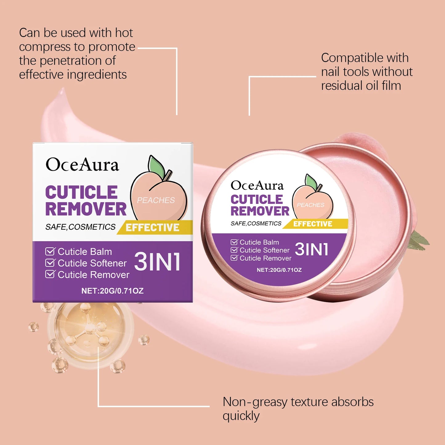 OceAura Peach Cuticle & Hand Cream – Moisturizing Nail Balm