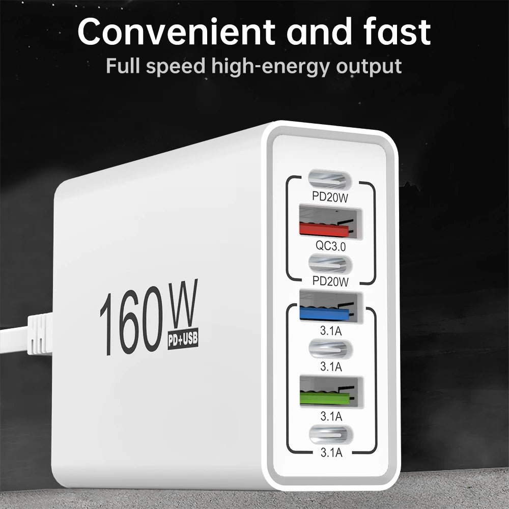 160W 7-Port USB Wall Charger PD QC3.0 Fast Charging EU US Peaceful Pleasures Health and Wellness