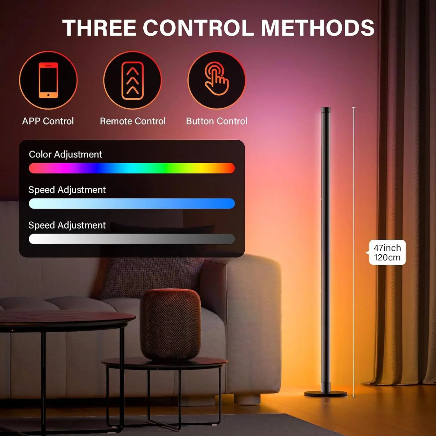 RGB LED Dimmable Floor Lamp – Mood Lighting for Bedroom & Studio
