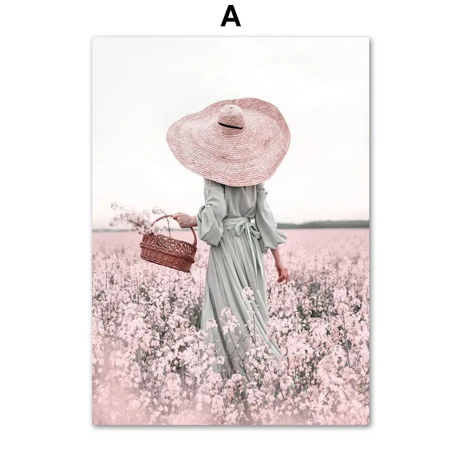 Nordic Pink Flower Canvas Wall Art Sakura Rose Tulip Floral Landscape Aesthetic Poster for Bedroom Living Room Home Decor Peaceful Pleasures Health and Wellness 1 50x70cm Unframed