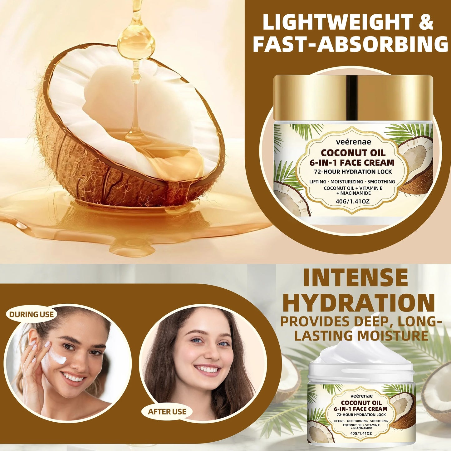 veérenae Coconut Oil 6-in-1 Face Cream – All Skin Types