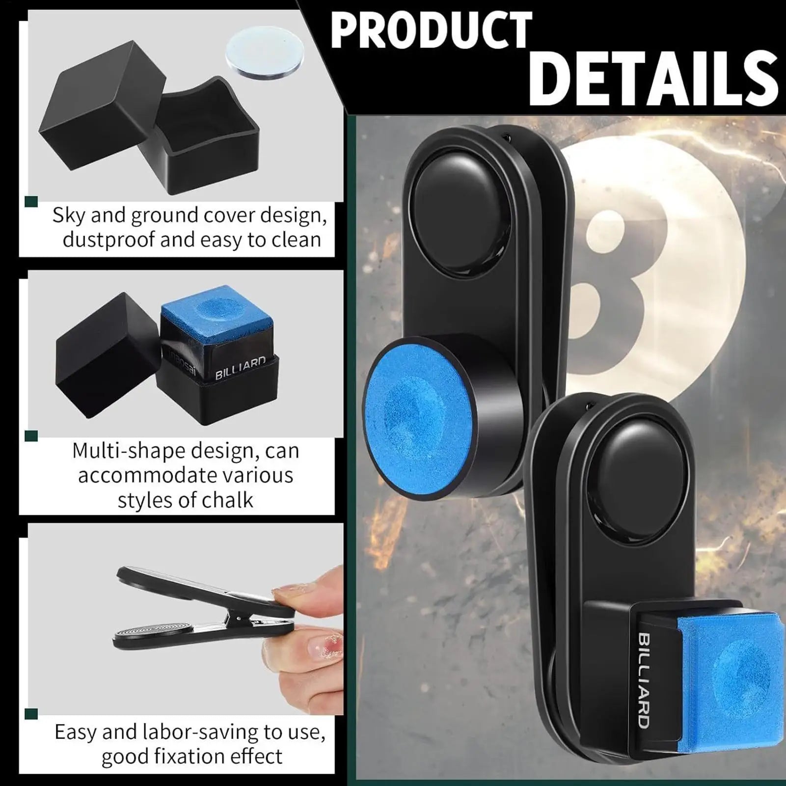 Magnetic Billiard Chalk Holder for Pool Cues, Strong Grip Chalker for Home Bar & Game Room, Billiards Accessory Gift for Players Peaceful Pleasures Health and Wellness