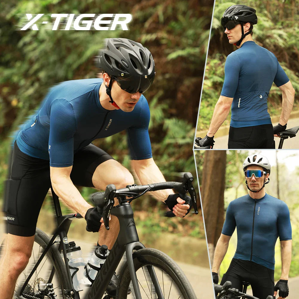 X-TIGER Men's Short Sleeve Cycling Jersey | Full Zip & Pockets