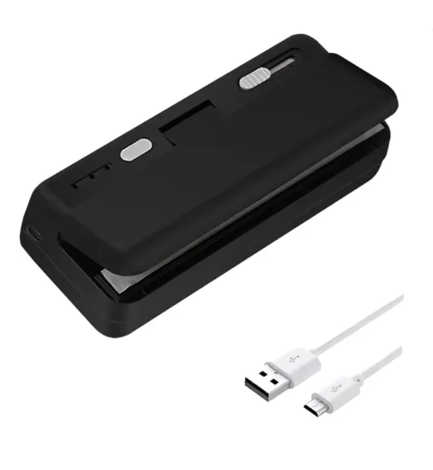 Mini Plastic Bag Sealer Heat Bag Sealing Machine Food Packaging Plastic Bags Sealer Clip Bag Handheld Rechargeable Heat Sealer Peaceful Pleasures Health and Wellness black