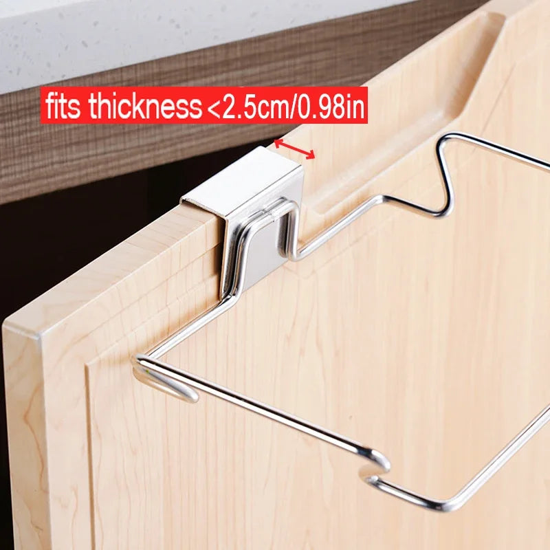 Stainless Steel Cabinet Door Trash Bag Holder – Kitchen Garbage Bag Rack & Towel Hanging Organizer