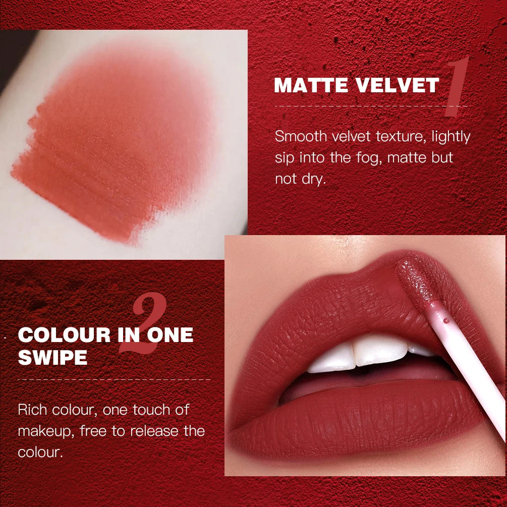QIBEST Sexy Red Lasting Velvet Matte Lip Gloss Waterproof Nonstick Cup Liquid Lipstick Makeup For Women Beauty Lip Glaze Tint Peaceful Pleasures Health and Wellness