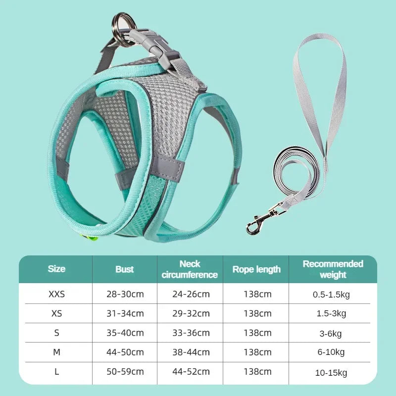 Puppy Harness Set Dog Accessories Adjustable Pet Vest Dogs French Bulldog Chihuahua Small Dog Collar Supplies Products Home Peaceful Pleasures Health and Wellness green S 3-6 Kg