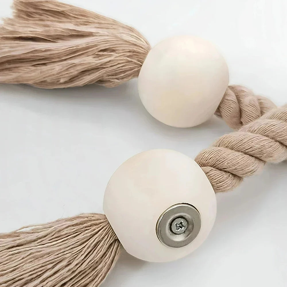 Magnetic Curtain Tieback – Handwoven Cotton Fringe Rope Holdback