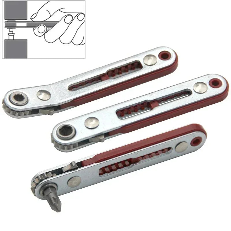 Mini Multi-function Two-way Ratchet Flat Head Elbow Flat Screwdriver Ratchet Wrench Cross-shaped Hexagonal Screwdriver Head Tool Peaceful Pleasures Health and Wellness