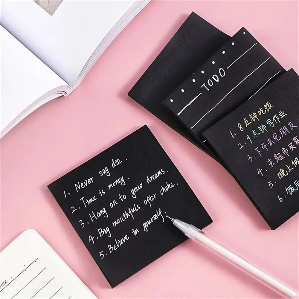 Black Sticky Notes 3x3 – 50 Sheet Self-Adhesive Memo Pad