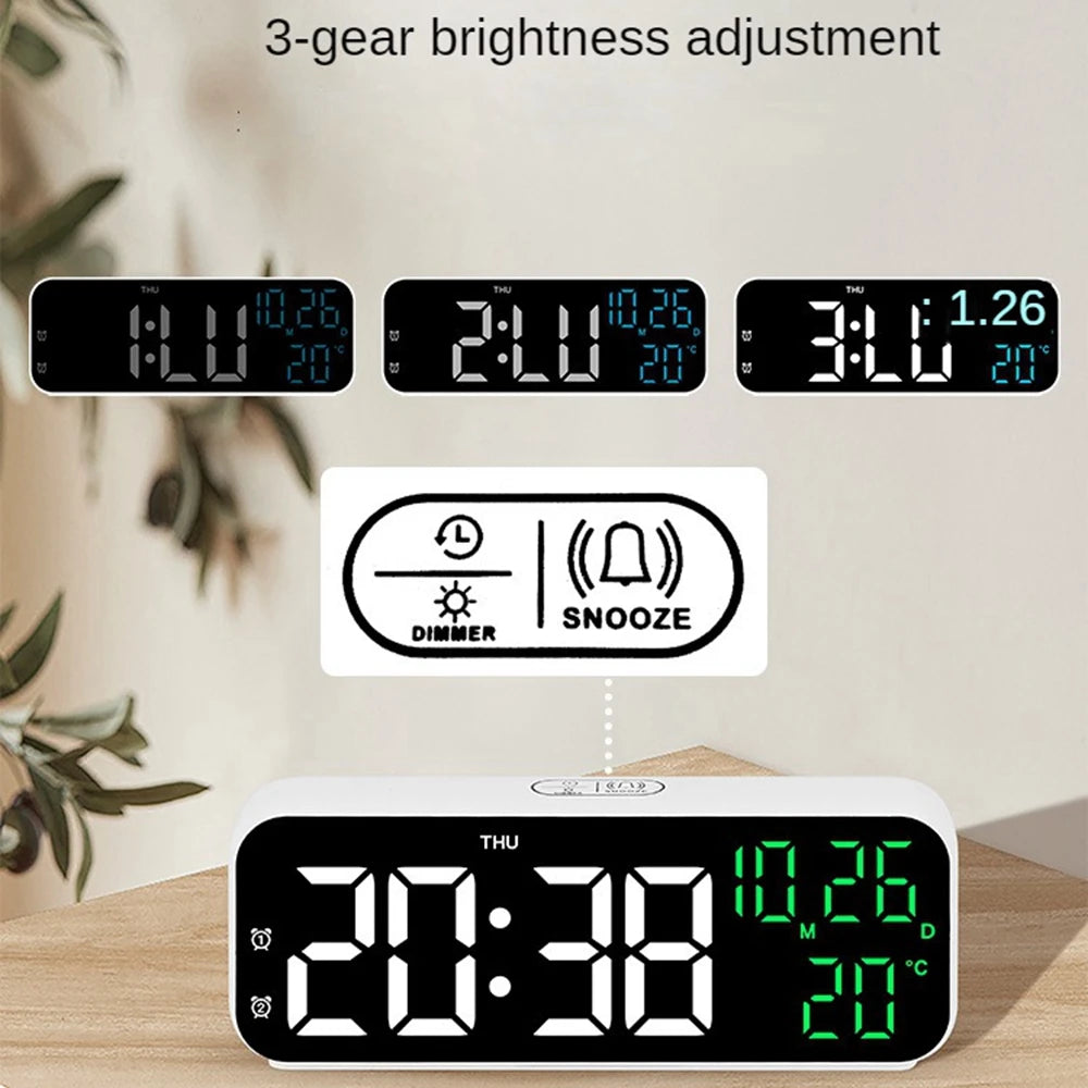Digital Alarm Clock Temperature and Date Week Display Night Mode Table Clock Voice Control 12/24H Electronic LED Alarm Clocks Peaceful Pleasures Health and Wellness