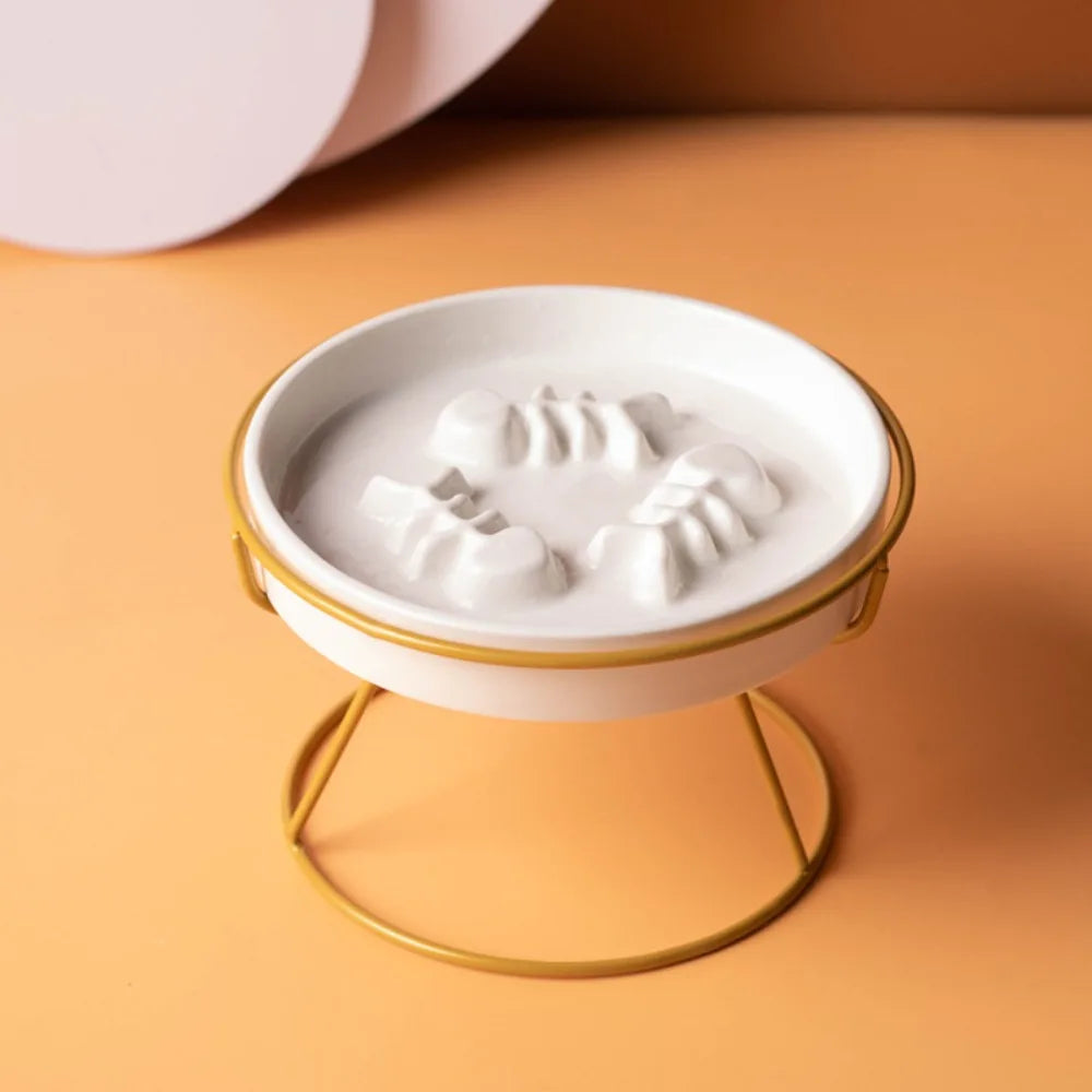 Raised Ceramic Cat Bowl | Elevated Slow Feeder & Water Bowl