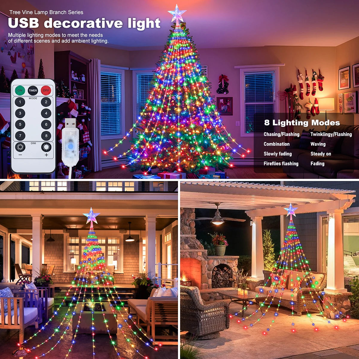 LED Fairy String Lights USB Waterproof 8 Modes Indoor Outdoor