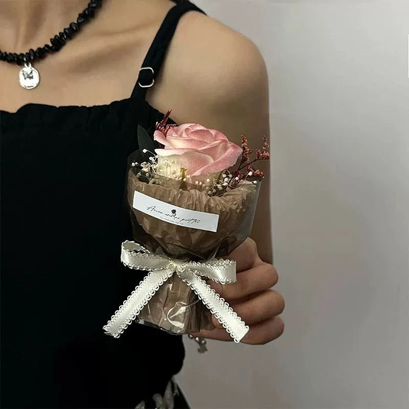 Gift for First Meeting Mini Pocket Meeting Small Bouquet Rose Sunflower Eternal Flower Simulation Flower Gift Box Birthday Gift Peaceful Pleasures Health and Wellness