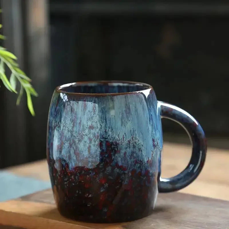 Creative and Personalized Mug Large Capacity Simple Ceramic Men's and Women's Couple Japanese Style Coffee Cup Peaceful Pleasures Health and Wellness 1PC-blue 401-500ml