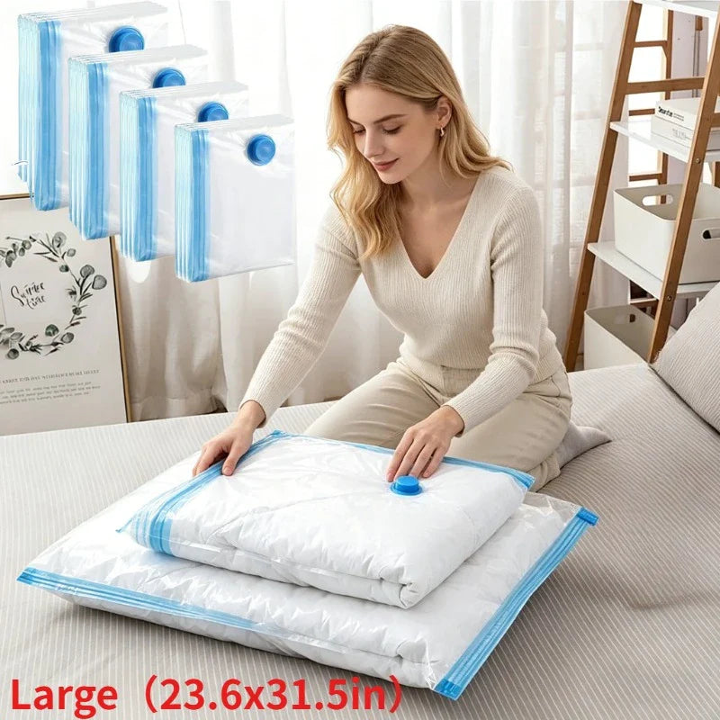 4-Pack Vacuum Storage Bags with Valve & Pump | Space-Saving