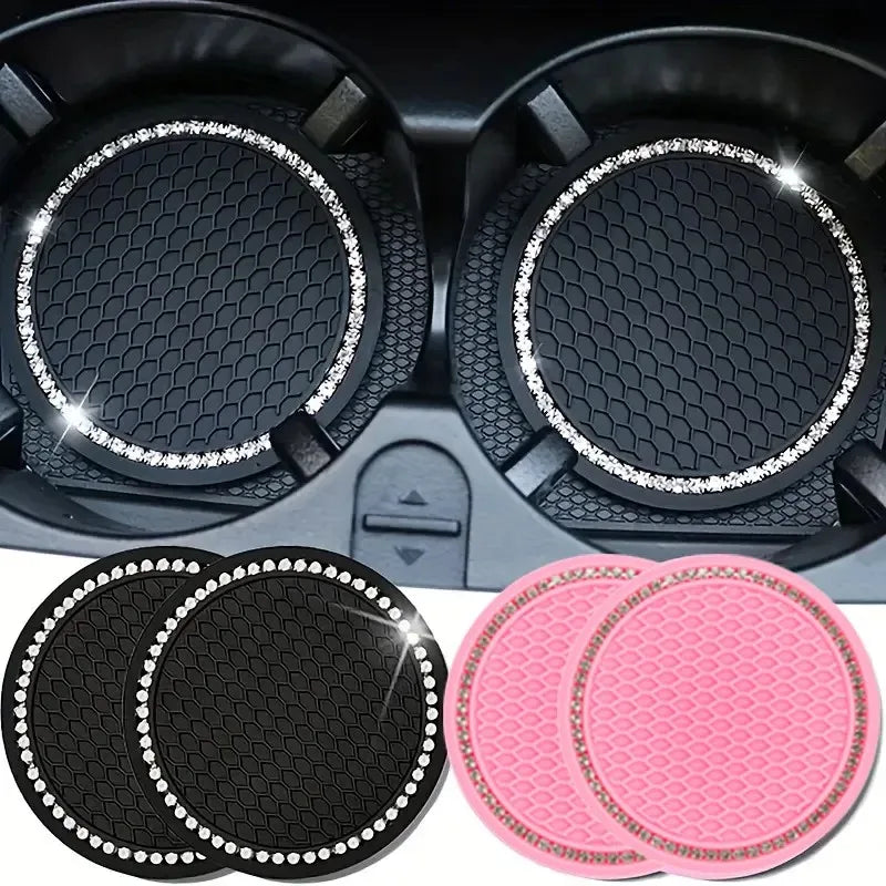 4-Pack Crystal Rhinestone Car Cup Mats Anti-Slip Heat Resistant Easy Clean Car Interior Accessories Cute Car Decorations Peaceful Pleasures Health and Wellness