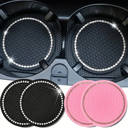 4-Pack Crystal Rhinestone Car Cup Mats Anti-Slip Heat Resistant Easy Clean Car Interior Accessories Cute Car Decorations Peaceful Pleasures Health and Wellness