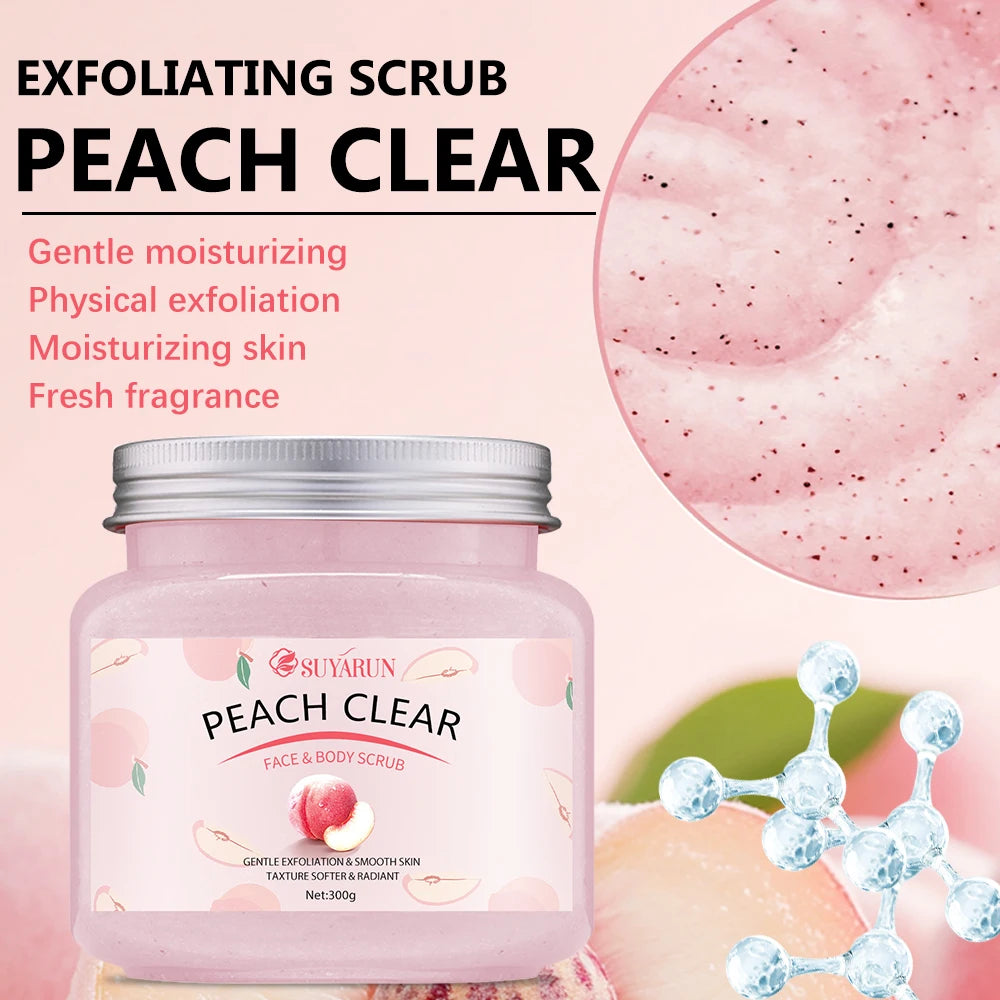 SUYARUN Peach Sugar Scrub Exfoliator - Moisturizing Body Polish with Shea Butter, Natural Exfoliator for Smooth Skin, 300g. Peaceful Pleasures Health and Wellness