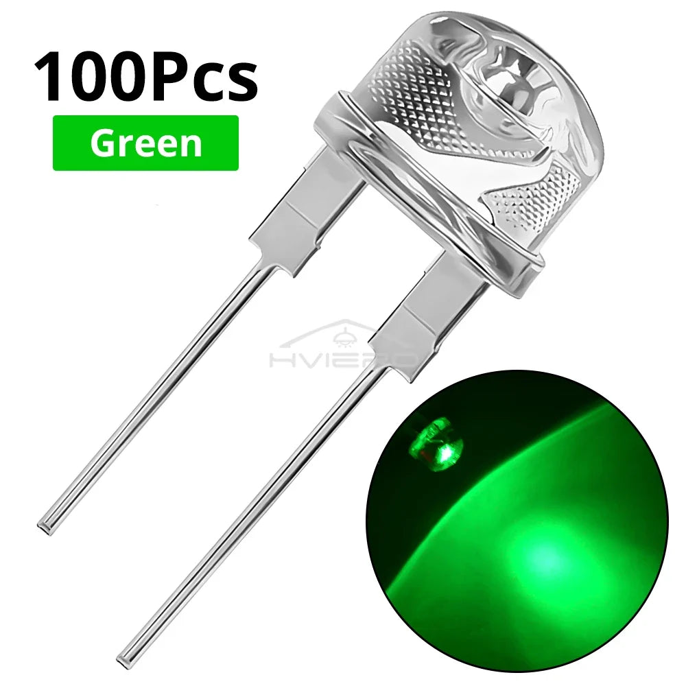 100Pcs 8mm Straw Hat LED Beads – White Red Blue Green DIY