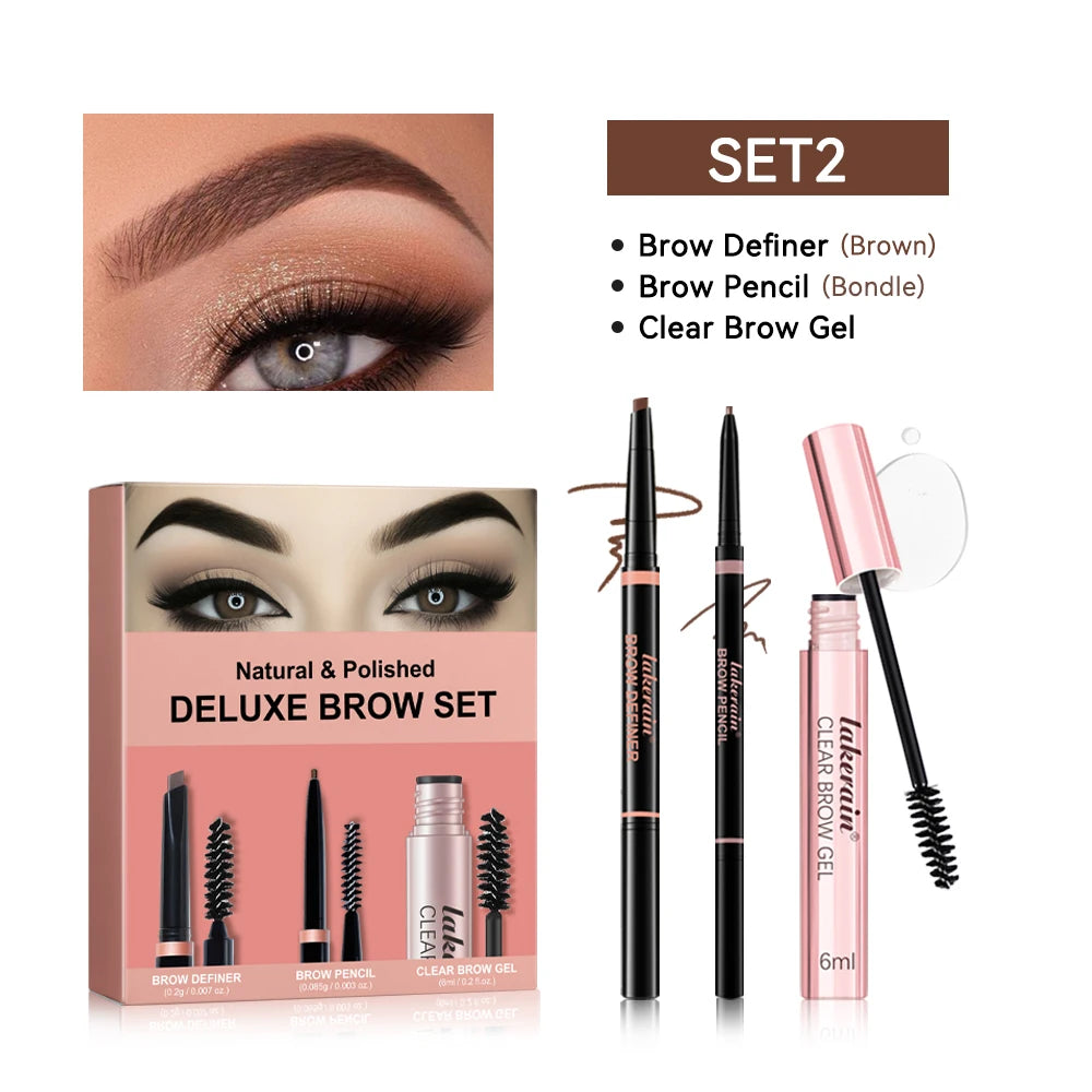 Lakerain 3-Piece Eyebrow Set – Pencil, Definer & Brow Gel Eyebrow Makeup Set Peaceful Pleasures Health and Wellness set 2