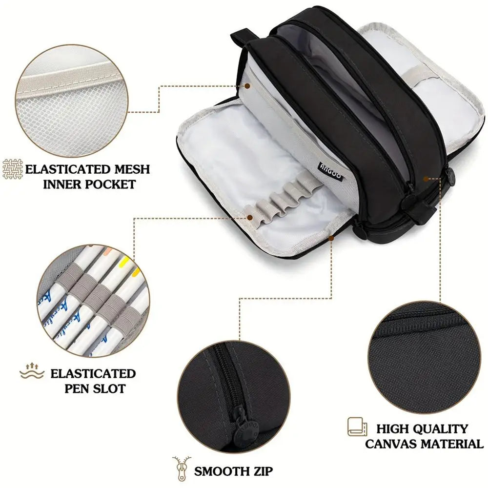 Large Capacity Multilayer Pencil Case – Nylon Zipper Pouch