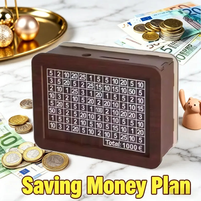 Wooden 10,000 Savings Challenge Box | Money Goal Piggy Bank