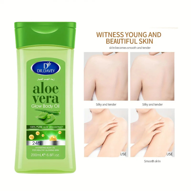 DR.DAVEY ALOE VERA BODY OIL SPA Body Massage Essential Oil with Aloe Vera Shine Nourishing Oil Suitable for All Skin Type Peaceful Pleasures Health and Wellness
