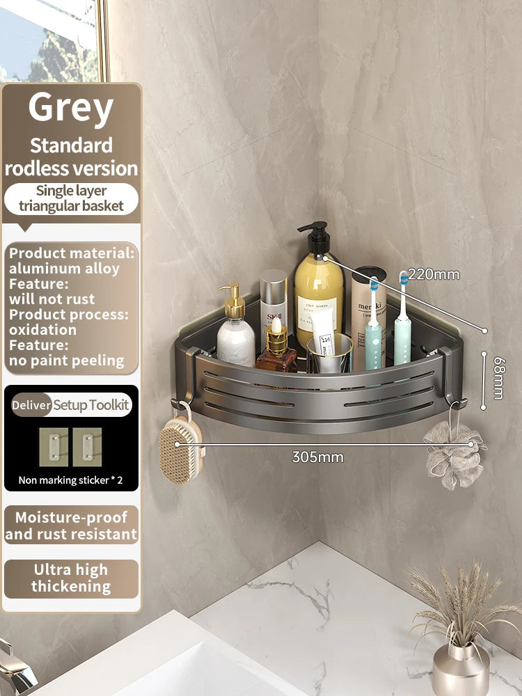 No-Drill Adhesive Bathroom Shelf & Towel Rack | Metal Wall Mount