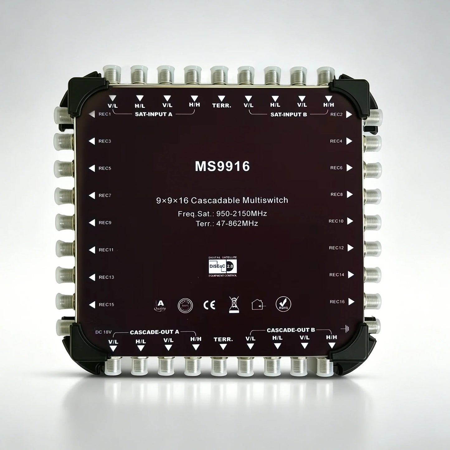 9-In 16-Out DiSEqC Satellite Multiswitch 22kHz Cascade