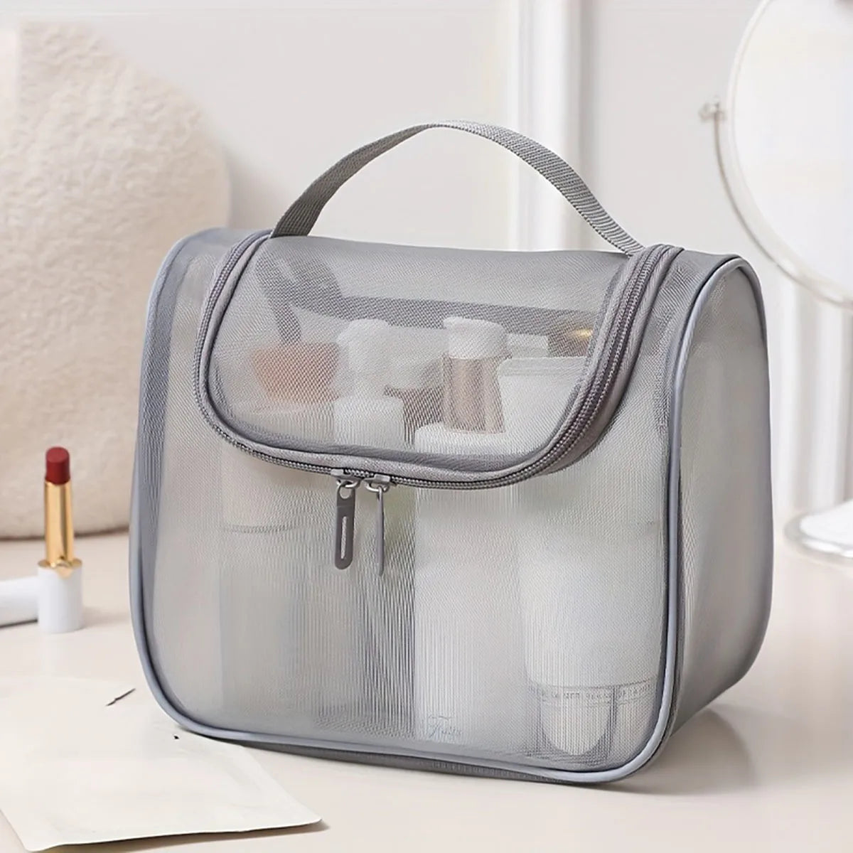 Transparent Mesh Cosmetic Bag – Travel Toiletry Organizer