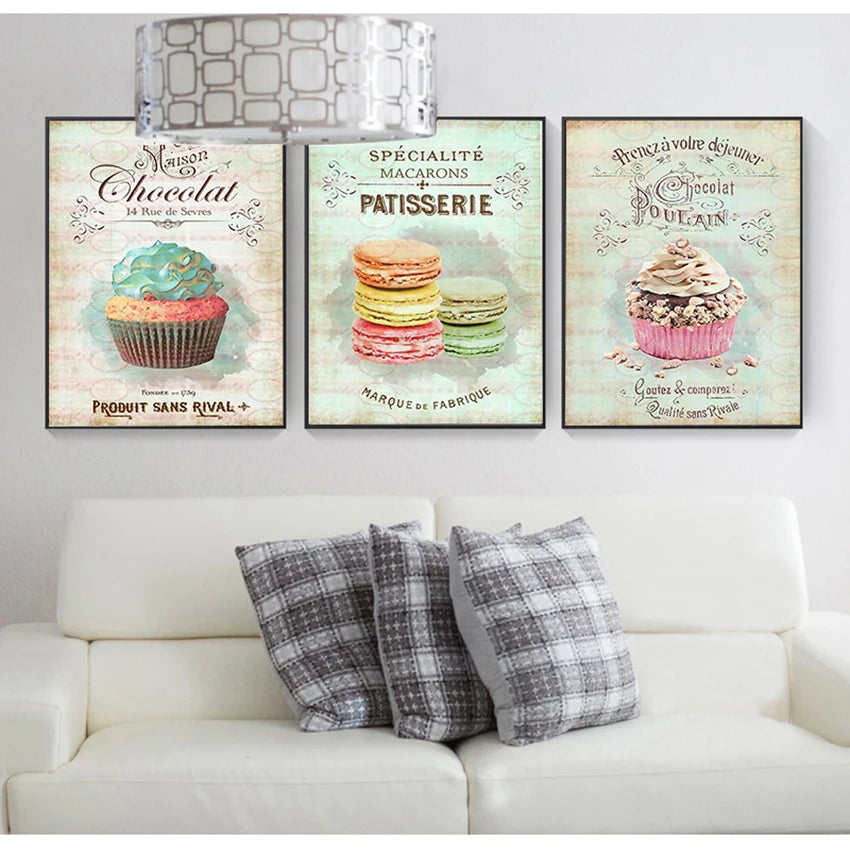 Nordic Dessert Bread Canvas Wall Art | Kitchen Decor Set of 3