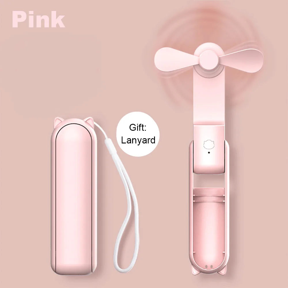 Portable Fan 2000mAh USB Rechargeable 3 Speed Mini Handheld Foldable Fan Hand Held Small Pocket Travel Fan with Handy Power Bank Peaceful Pleasures Health and Wellness Pink