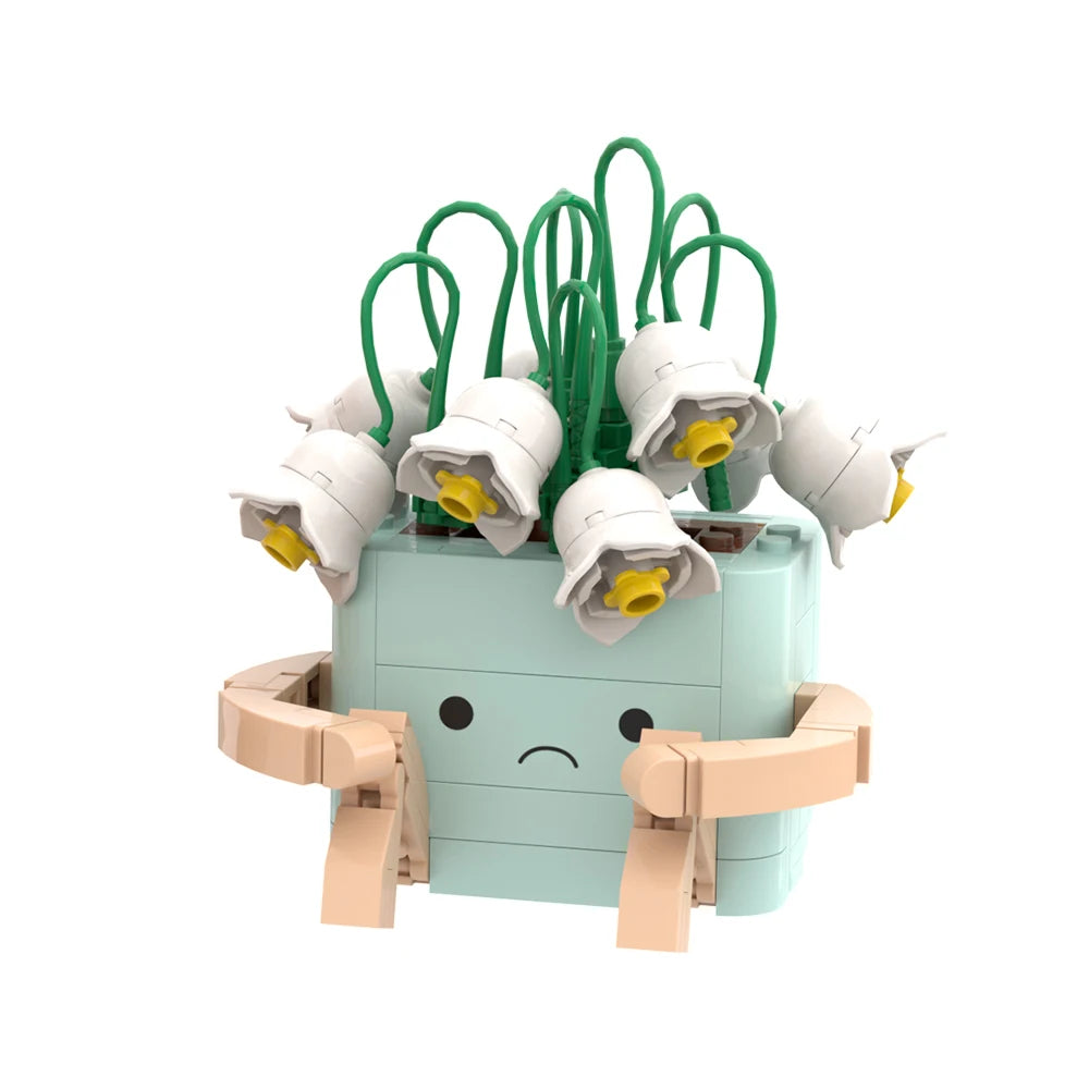 MOC Angry & Sad Plant Pot Building Blocks | 423 Pcs, Rotating Flower