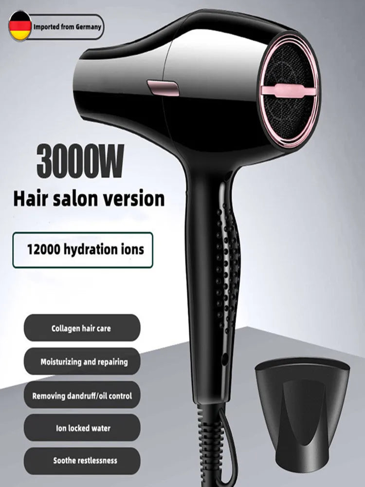 2300W Hair Salon Hair Dryer High Power Strong Wind Speed Dry Blue Light Ion Silent Home Hairdresser Special New Product Peaceful Pleasures Health and Wellness Cool Black 1-220V US