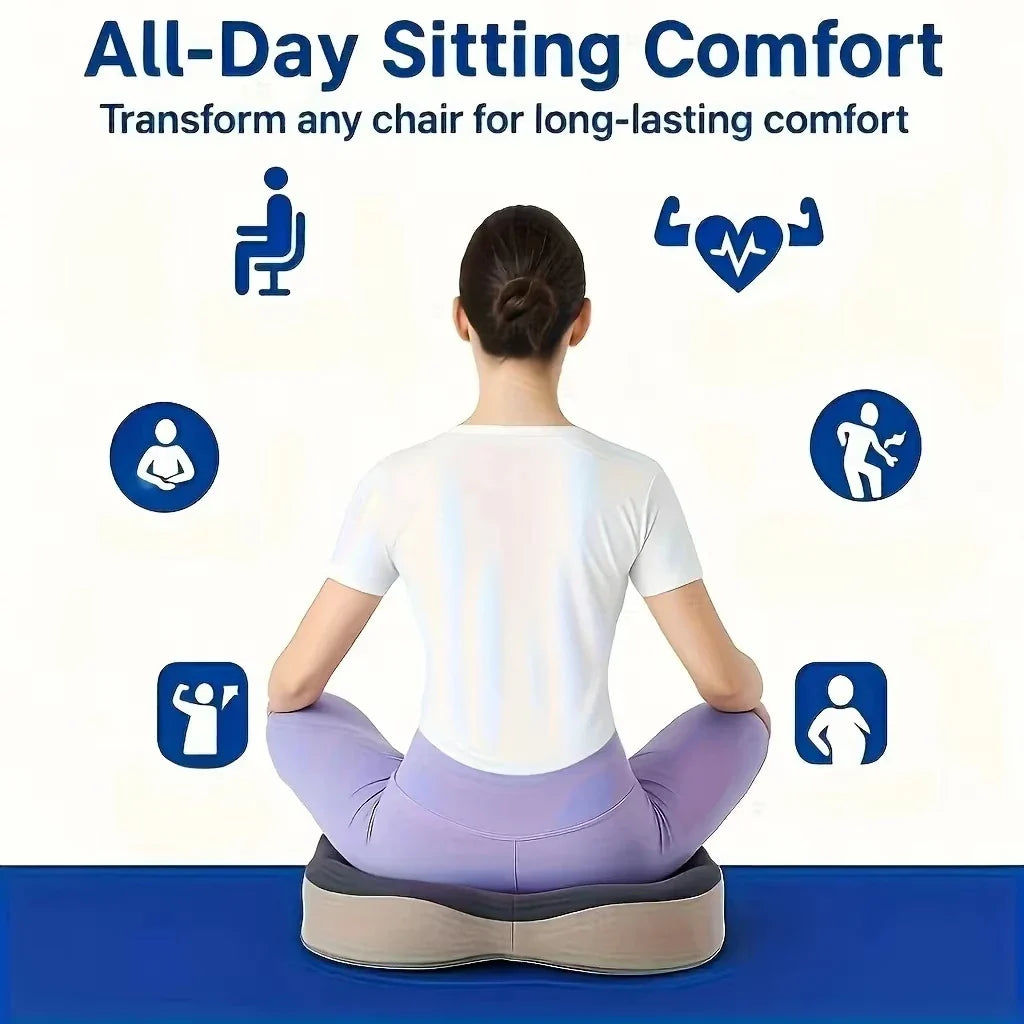 Memory Foam Seat Cushion – Ergonomic Center Groove, Non-Slip